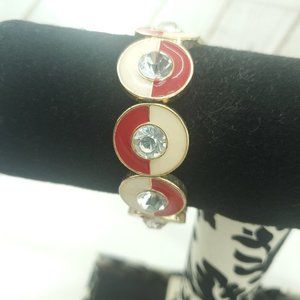 Womens Round Red Ivory And Clear Rhinestone Adjustable Stretch Bracelet